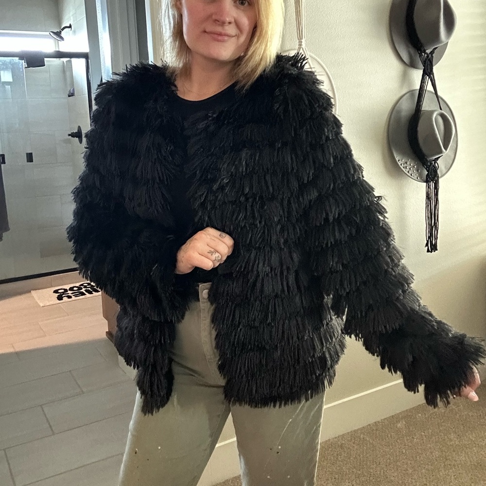 Black Shaggy Tiered Jacket